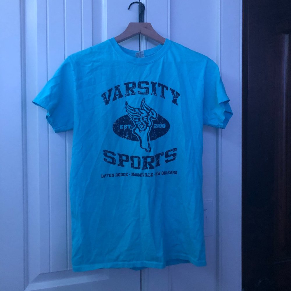 varsity sports blue graphic tshirt